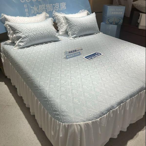 A类高端迪拜进口棕榈岛冰感席床裙款三件套夏季可水洗机洗凉感席