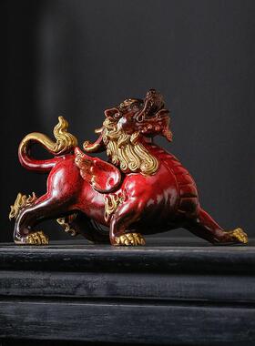 世禧招财貔貅摆件一对家居陶瓷皮丘客厅茶几装饰品办公桌送礼品