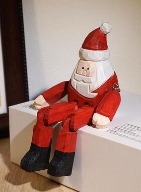 大长腿圣诞老人木雕摆件可爱趣味办公桌面摆放氛围感装饰品礼物