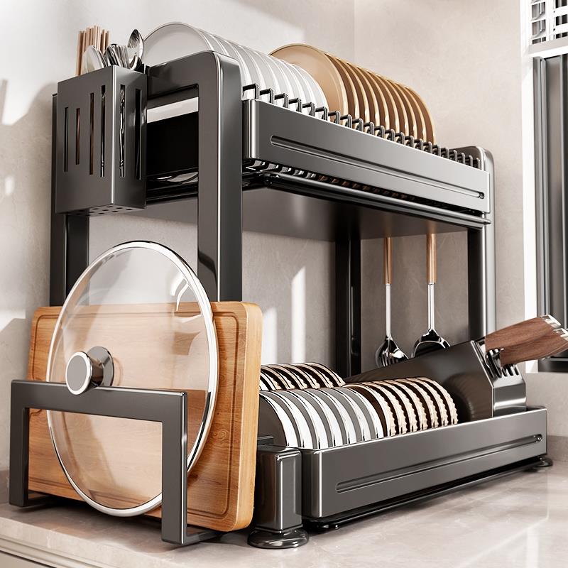 不锈钢厨房多功能置物架家用台面碗架放碗盘沥水架碗筷碗碟收纳层