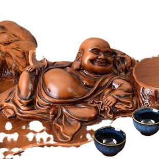 一体功夫泡茶台家用小户型阳台户外茶几 仿根雕茶桌椅组合茶具套装