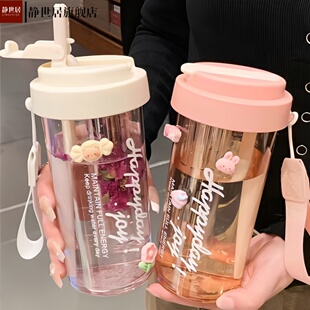 水杯耐高温女生可爱高颜值茶水分离ins吸管塑料双饮杯子 2025新款