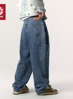 美国ELEMENT滑板廓型牛仔裤男蓝色宽松街头风印花水洗锥形长裤潮