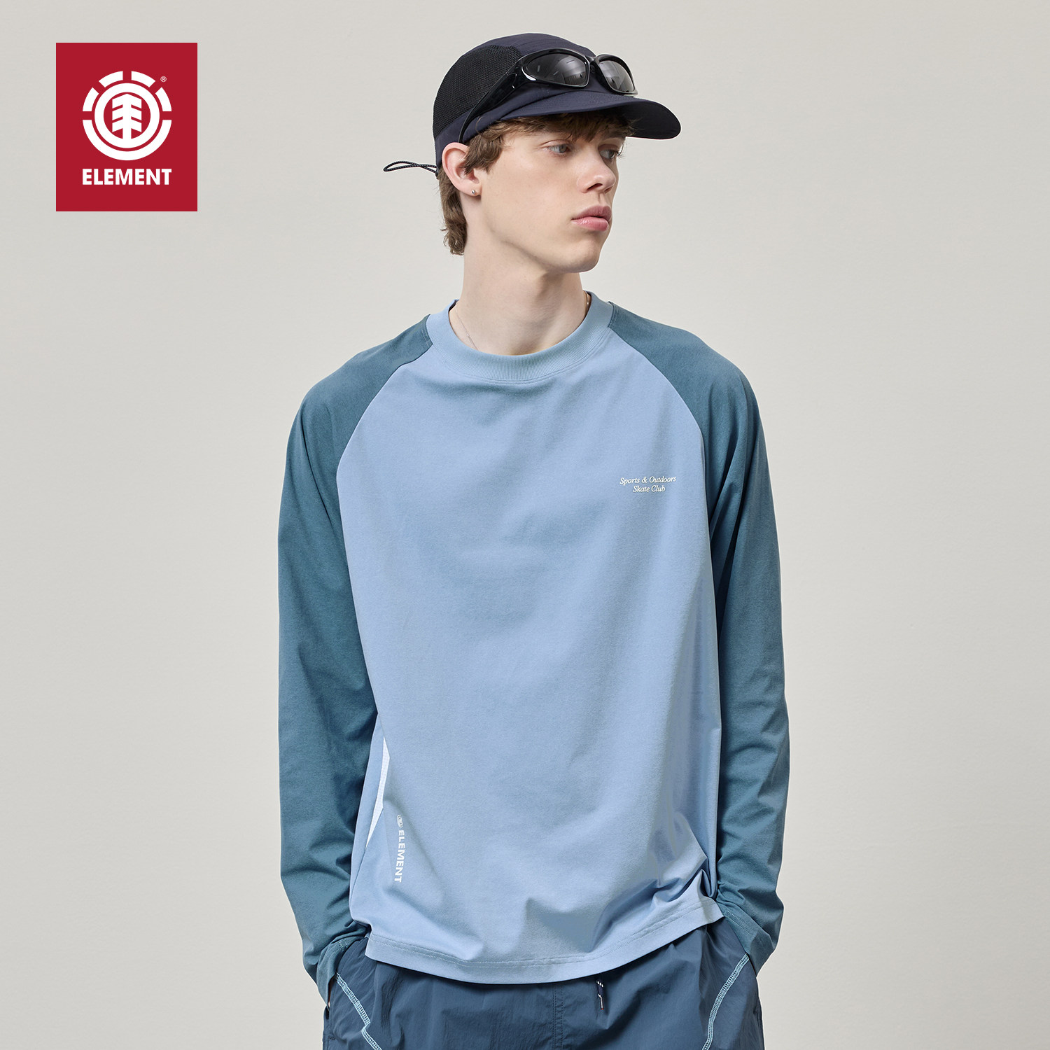 美国ELEMENT滑板长袖T恤男蓝色户外7A抑菌速干防晒运动健身上衣潮,男装,T恤,淘宝优惠券,粉丝福利购,淘宝优惠卷