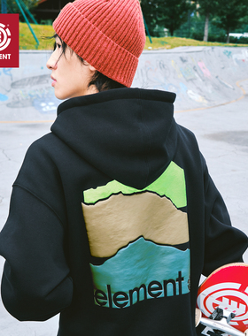 美国ELEMENT连帽卫衣男宽松黑色街头潮流印花落肩抓绒情侣外套女