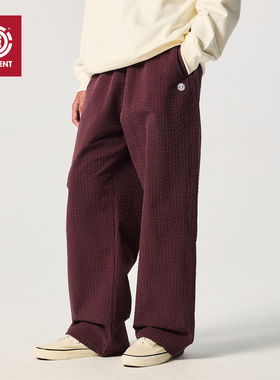 美国ELEMENT滑板休闲裤男酒红色宽松复古格纹刺绣直筒运动长裤潮