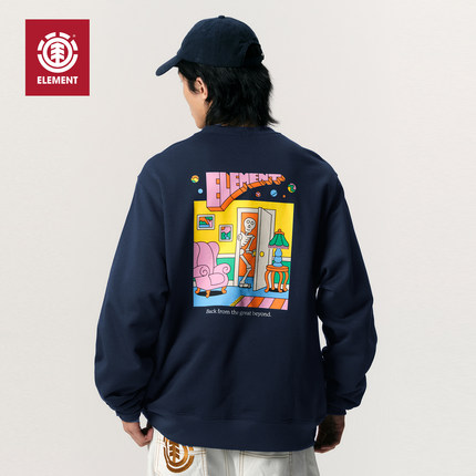 美国ELEMENT滑板圆领卫衣男宽松复古波普风骷髅人印花重磅上衣潮