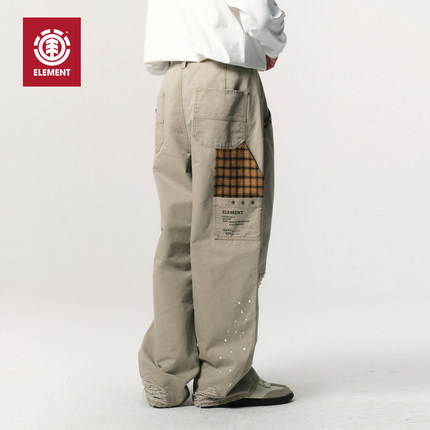 美国ELEMENT滑板休闲裤男复古做旧撞色工装裤破洞猫须百搭长裤潮