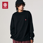 美国ELEMENT滑板长袖 T恤男春季 黑色宽松圆领潮流情侣重磅正肩上衣