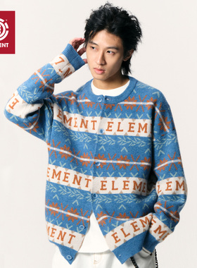 美国ELEMENT滑板费尔岛开衫毛衣男复古条纹提花落肩情侣针织衫女