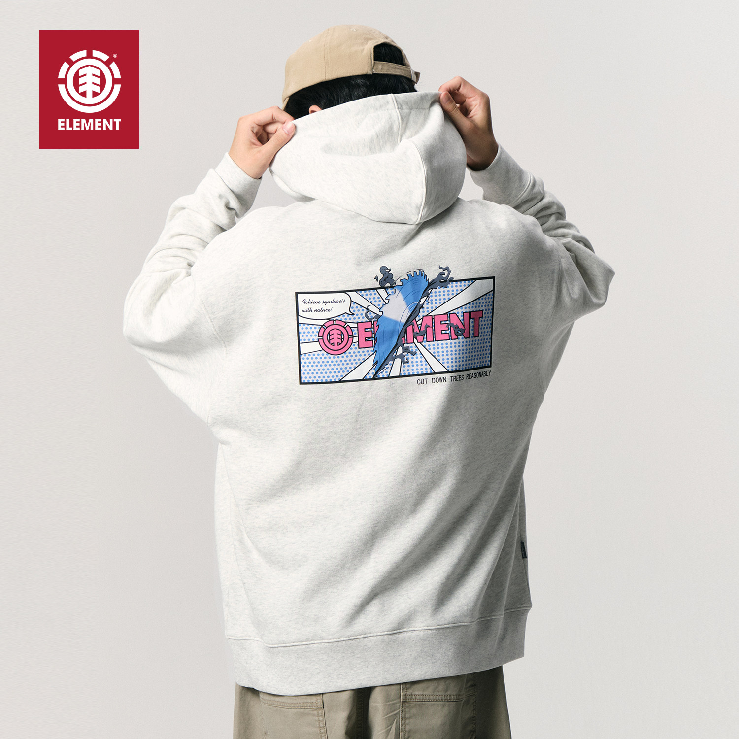 美国ELEMENT滑板连帽卫衣男浅花灰美式趣味印花内里磨毛重磅上衣,男装,卫衣,淘宝优惠券,粉丝福利购,淘宝优惠卷