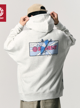 美国ELEMENT滑板连帽卫衣男浅花灰美式趣味印花内里磨毛重磅上衣