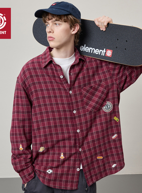 美国ELEMENT滑板长袖衬衫男街头风格纹趣味滑板元素印花情侣外套