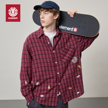 美国ELEMENT滑板长袖衬衫男街头风格纹趣味滑板元素印花情侣外套