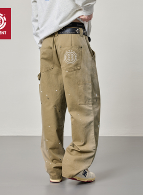 美国ELEMENT滑板法工裤男宽松复古泼墨水洗做旧渐变直筒伐木裤潮