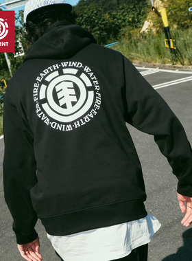 美国ELEMENT滑板卫衣男黑色连帽街头风印花内里磨毛重磅正肩外套