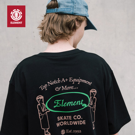 美国ELEMENT滑板街风短袖男女T恤美式复古纯棉夏运动圆领印花宽松