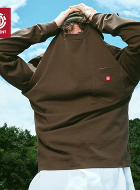 美国ELEMENT滑板长袖T恤男圆领宽松基础款口袋纯棉重磅正肩上衣女