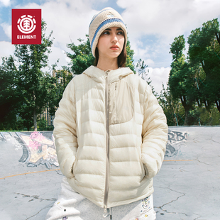 美国ELEMENT滑板轻薄羽绒服女街头风宽松连帽修身排骨保暖外套潮