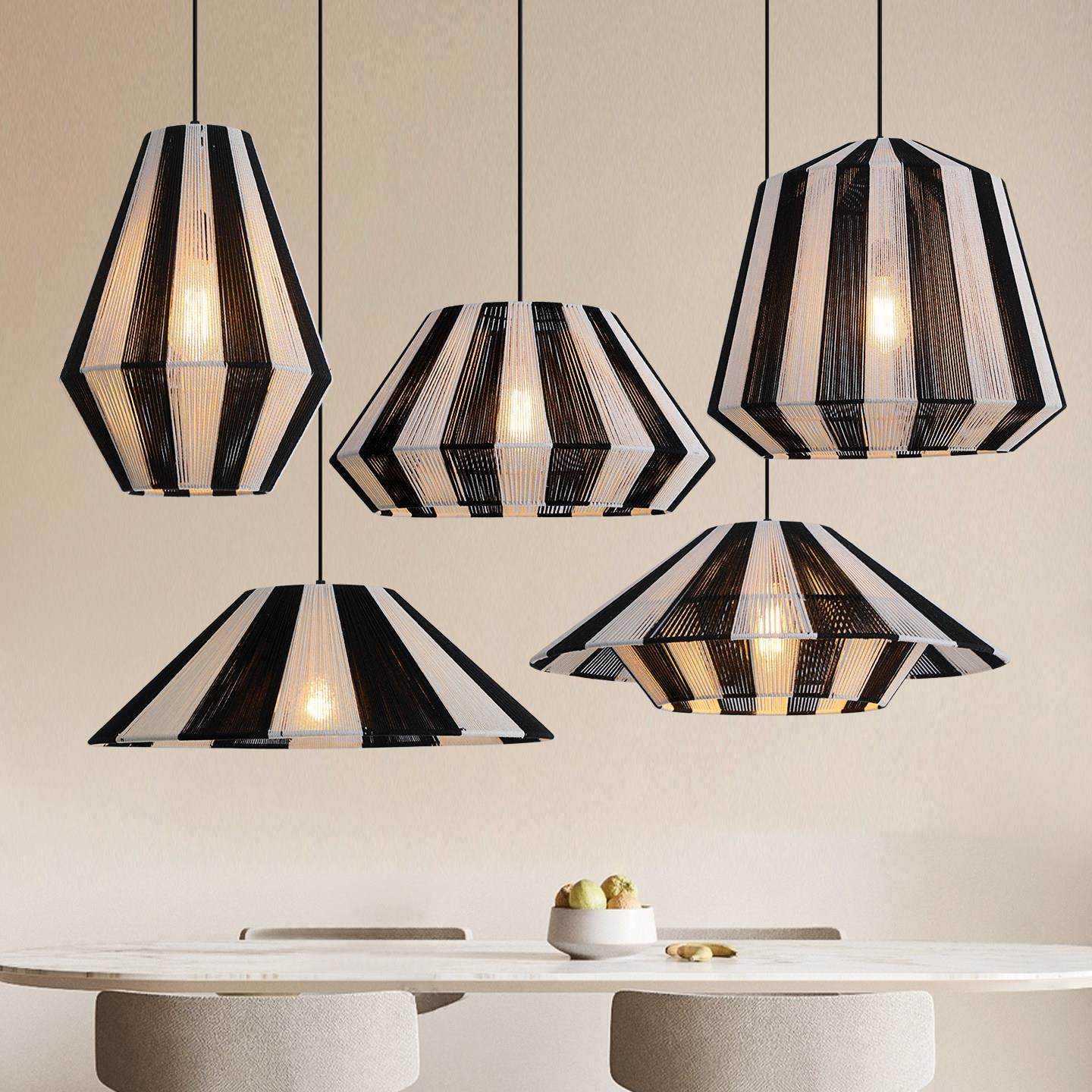 侘寂风麻绳吊灯客厅复古餐厅民宿禅意茶室酒店饭店手工黑白麻线灯,家装灯饰光源,餐厅吊灯,淘宝优惠券,粉丝福利购,淘宝优惠卷