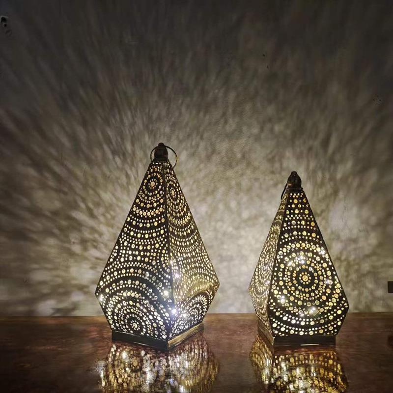 覆古摩洛哥LED镂空铁艺防风灯烛台摆件氛围家居装饰工艺礼品摆饰