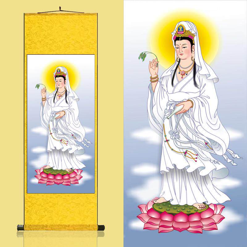 白衣观音 丝绸卷轴装饰挂画佛像供奉卷轴画客厅玄关画像佛堂装饰