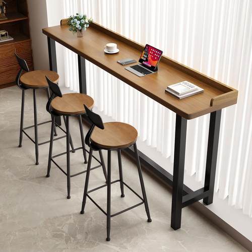 阳台吧台桌家用简约实木长条桌靠窗窄桌高低脚长桌子高脚桌椅靠墙