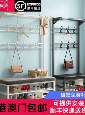 香港包邮换鞋凳挂衣架一体家用门口多功能衣帽架收纳鞋架凳子可坐