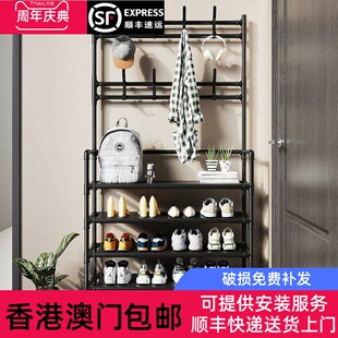 香港包邮鞋架子多层家用落地一体式鞋帽架卧室客厅挂包架门口置物