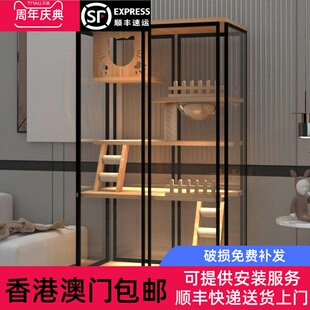 香港包邮全景玻璃猫别墅家用猫笼子猫砂盆一体猫舍豪华猫窝室内猫