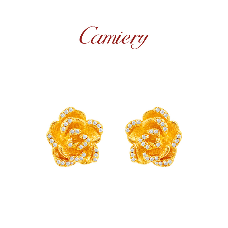 山茶花耳钉女轻奢高级感气质大气