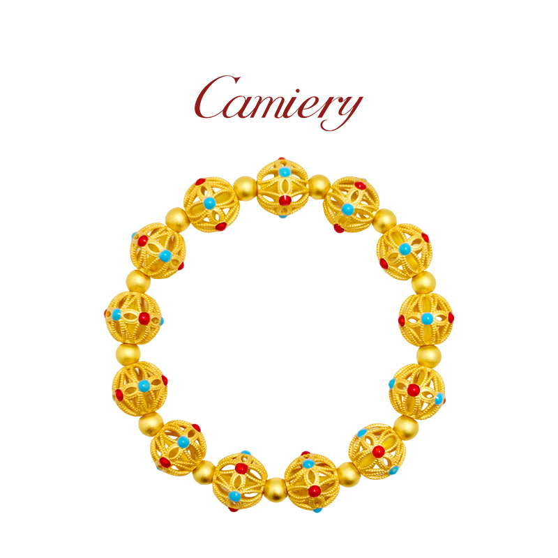 镂空红蓝花丝绣球手链轻奢小众女