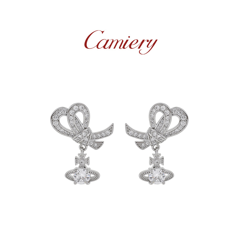 西太后土星蝴蝶结丝带耳钉女精致