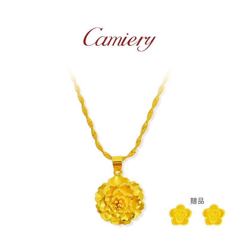 CAMIERY高级感简约玫瑰花项链女款设计感轻奢送同款耳钉组合套装