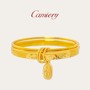 CAMIERY爆闪碎冰冰招财纳福吉言三圈手镯女沙金黄金仿真新年礼物