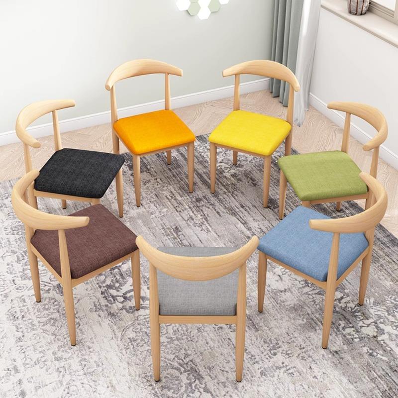 餐椅家用新款简约铁艺牛角椅休闲学习凳子彷实木餐饮商用靠背椅子