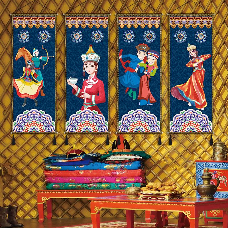 蒙古族元素装饰挂画民族挂布画民宿餐厅蒙古包厢墙面布艺壁画挂毯图片