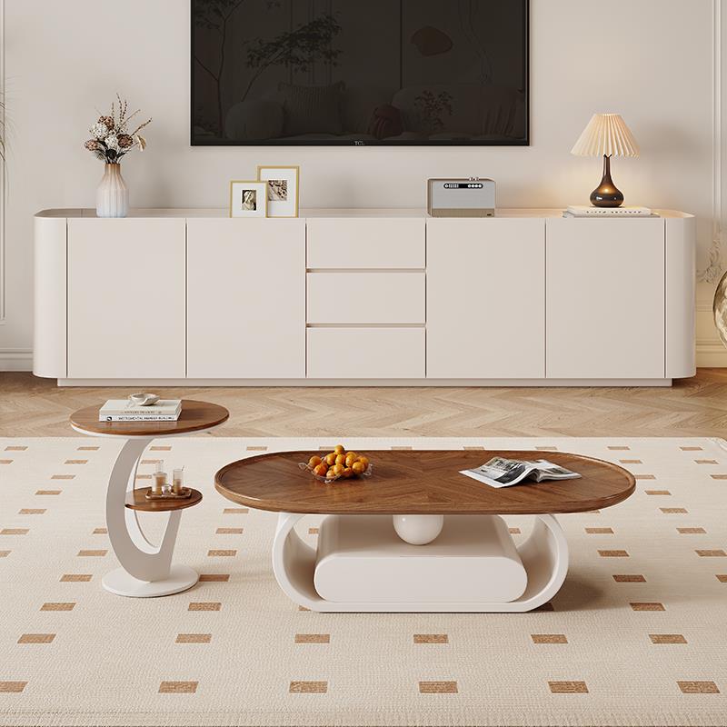 纯实木高款电视柜茶几组合简约现代小户型客厅岩板落地电视柜60cm