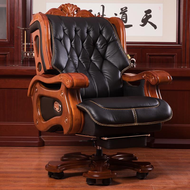 汉臻唐玺 真皮老板椅子实木升降万向轮高档总裁办公椅可躺大班椅