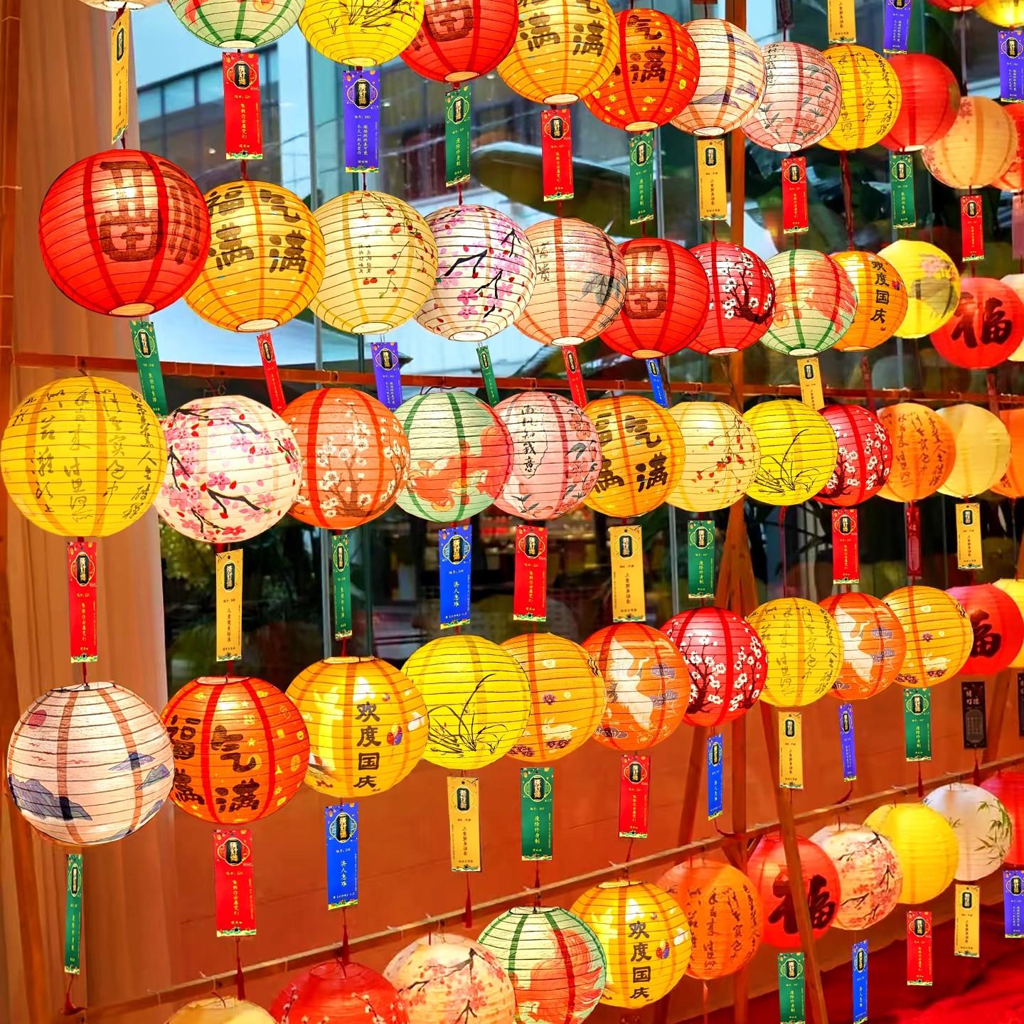 元旦春节猜灯谜古风发光可折叠纸灯笼挂饰元宵节场景氛围装饰布置