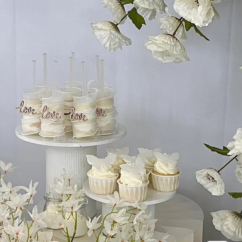 白色婚礼甜品台装饰插件木片love摆件推推乐筒慕斯杯结婚蛋糕插牌