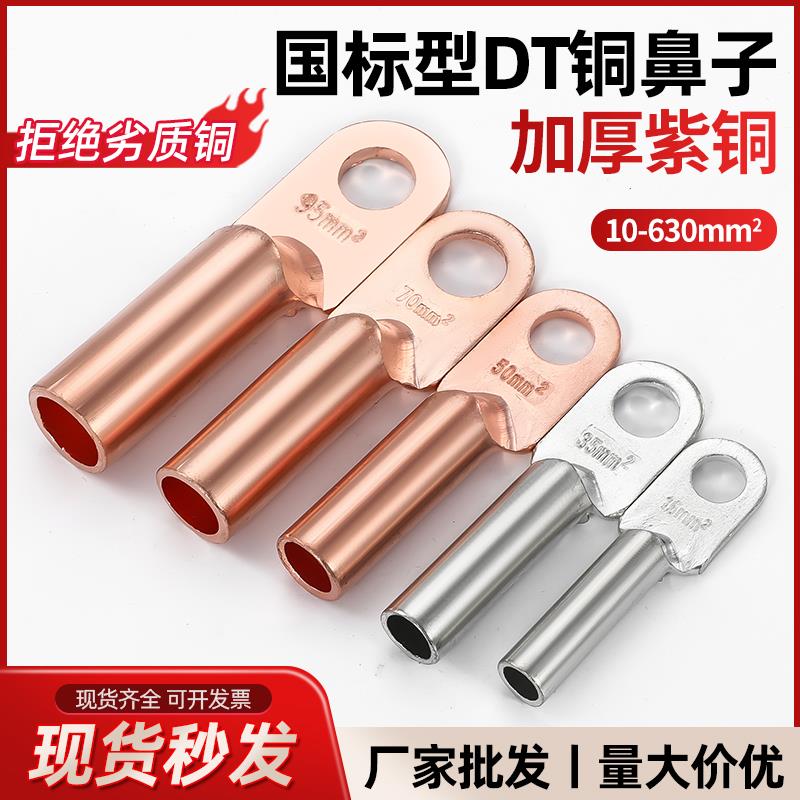 DT铜鼻子接线端子电线铜线鼻子镀锡堵油铜接头25/35/50平方铜线耳