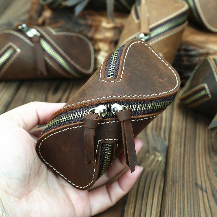 疯狂的马皮革覆古钥匙袋纯牛皮手携带迷你袋创意汽车钥匙袋真皮硬