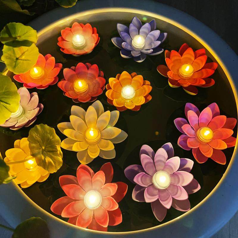 新款中秋河灯许愿灯循环使用节日水上景观装饰持久发光荷花莲花灯