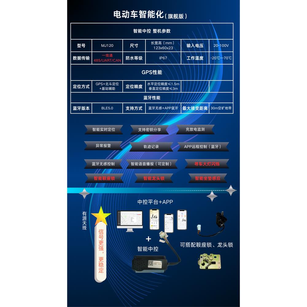 外卖电动车GPS防盗器远程锁车智能中控精准电量手机控车通用神器