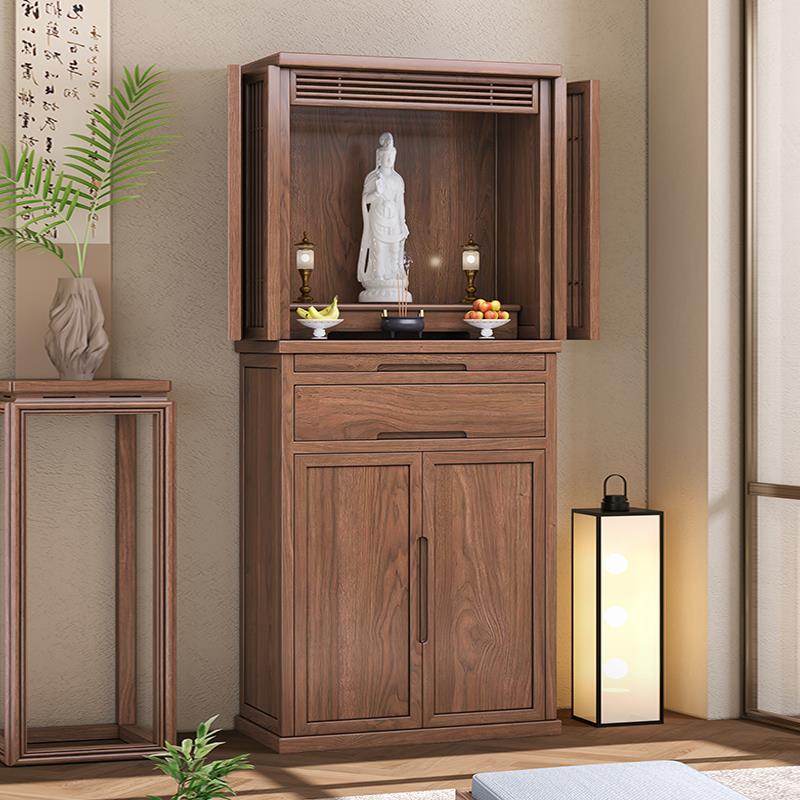 黑胡桃木佛龛新中式立柜佛台佛堂菩萨佛柜家用简约带门财神爷柜子