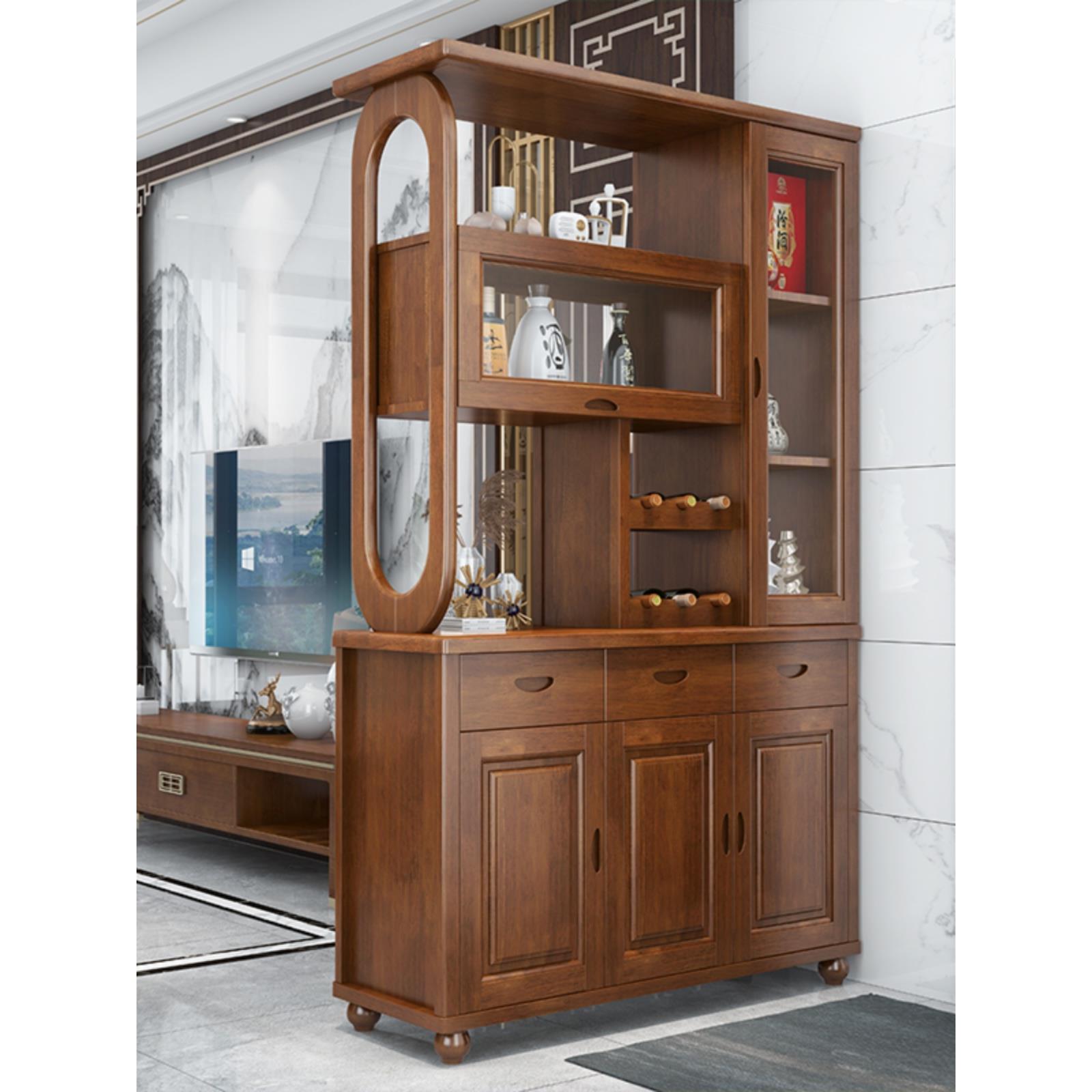 客厅隔断柜玄关鞋柜中式双面实木酒柜靠墙酒架进门间厅柜屏风入户