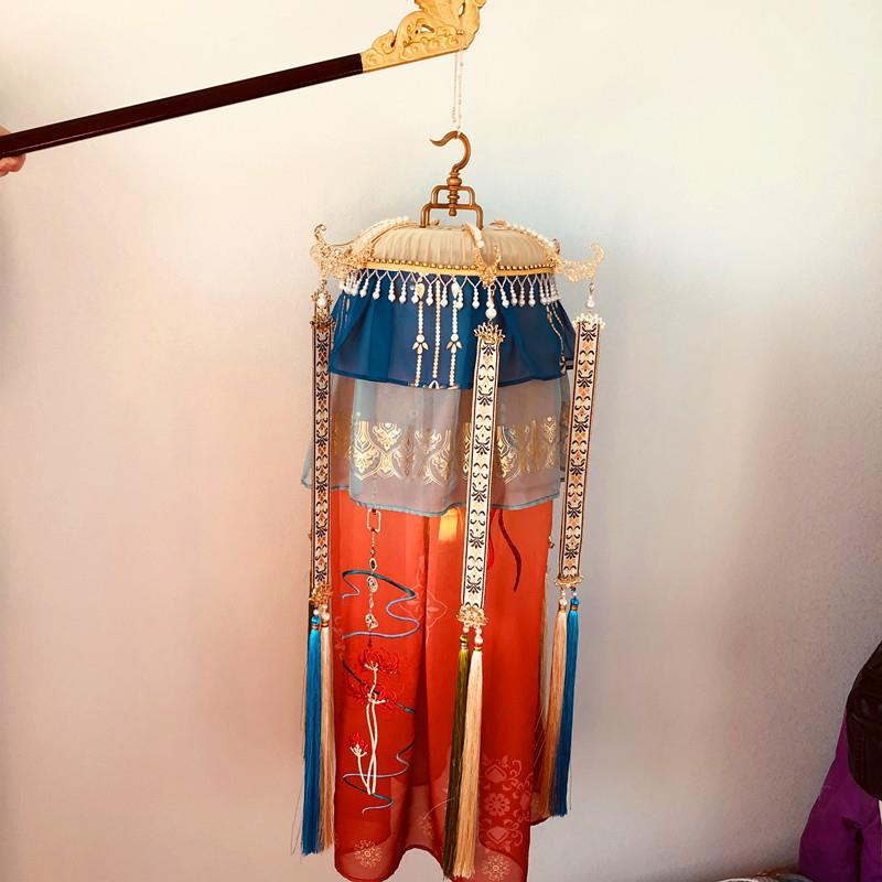 明代深红色纱灯修覆绣花手持宫灯汉代配件古风道具纱灯覆古灯