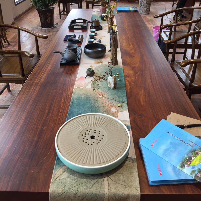 新中式荷花大号大板桌旗茶台茶席禅意茶布茶桌垫布桌布长条中国风