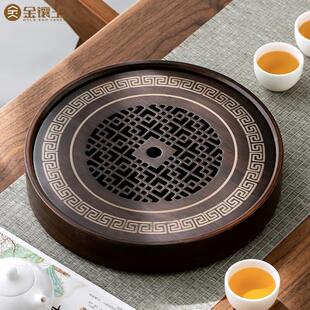 托盘小型竹木茶海现代简约干泡台沥水茶盘 金镶玉茶盘家用蓄水式